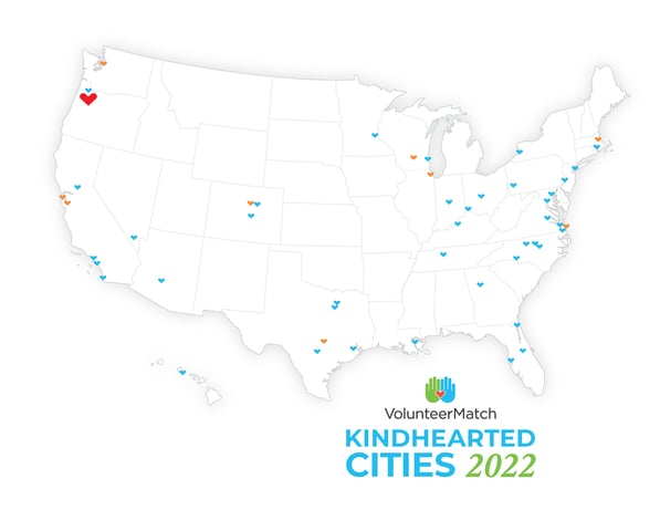 map of the united states with kindhearted cities